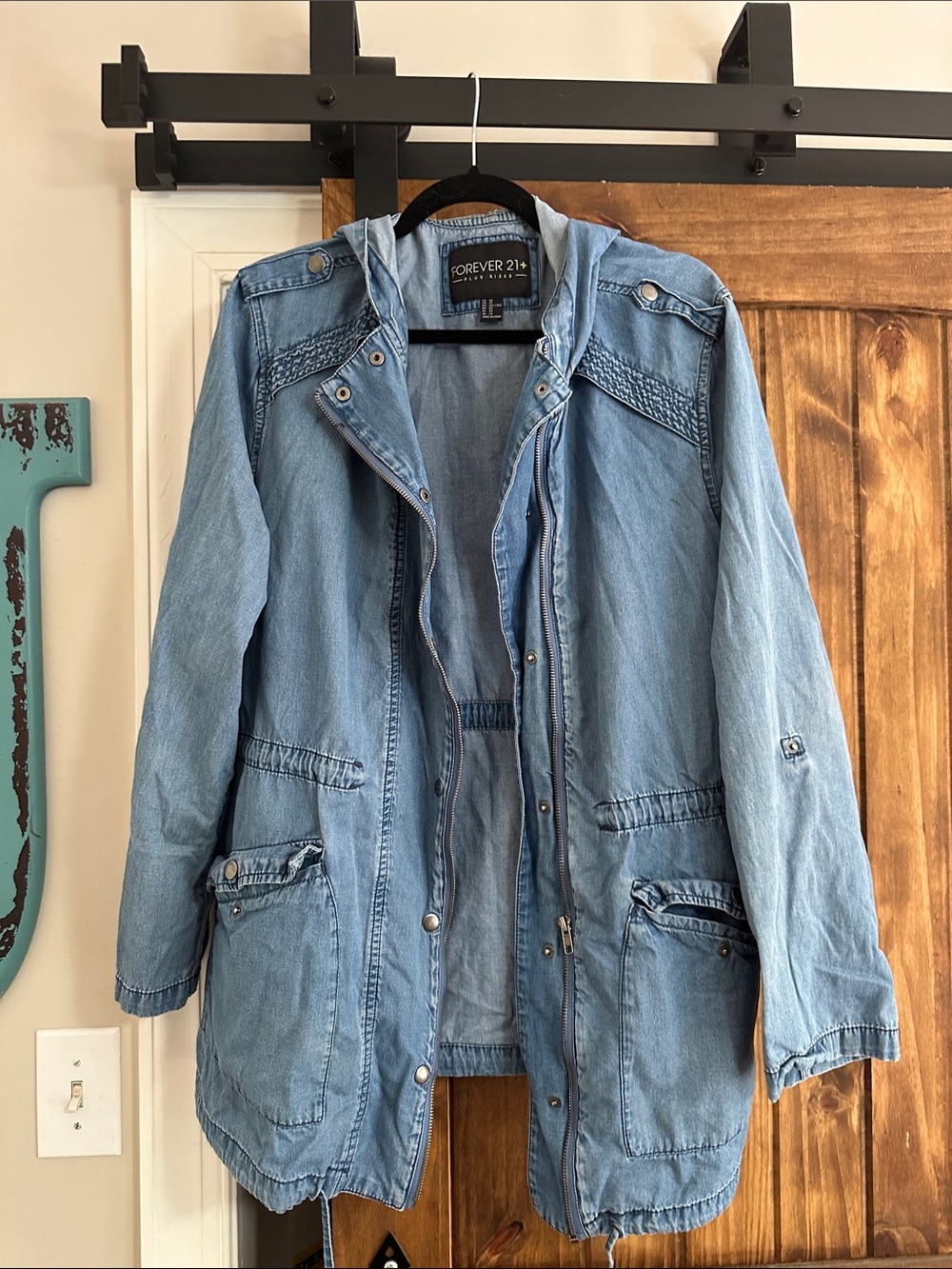 Forever 21 Light Wash Denim Utility Jacket